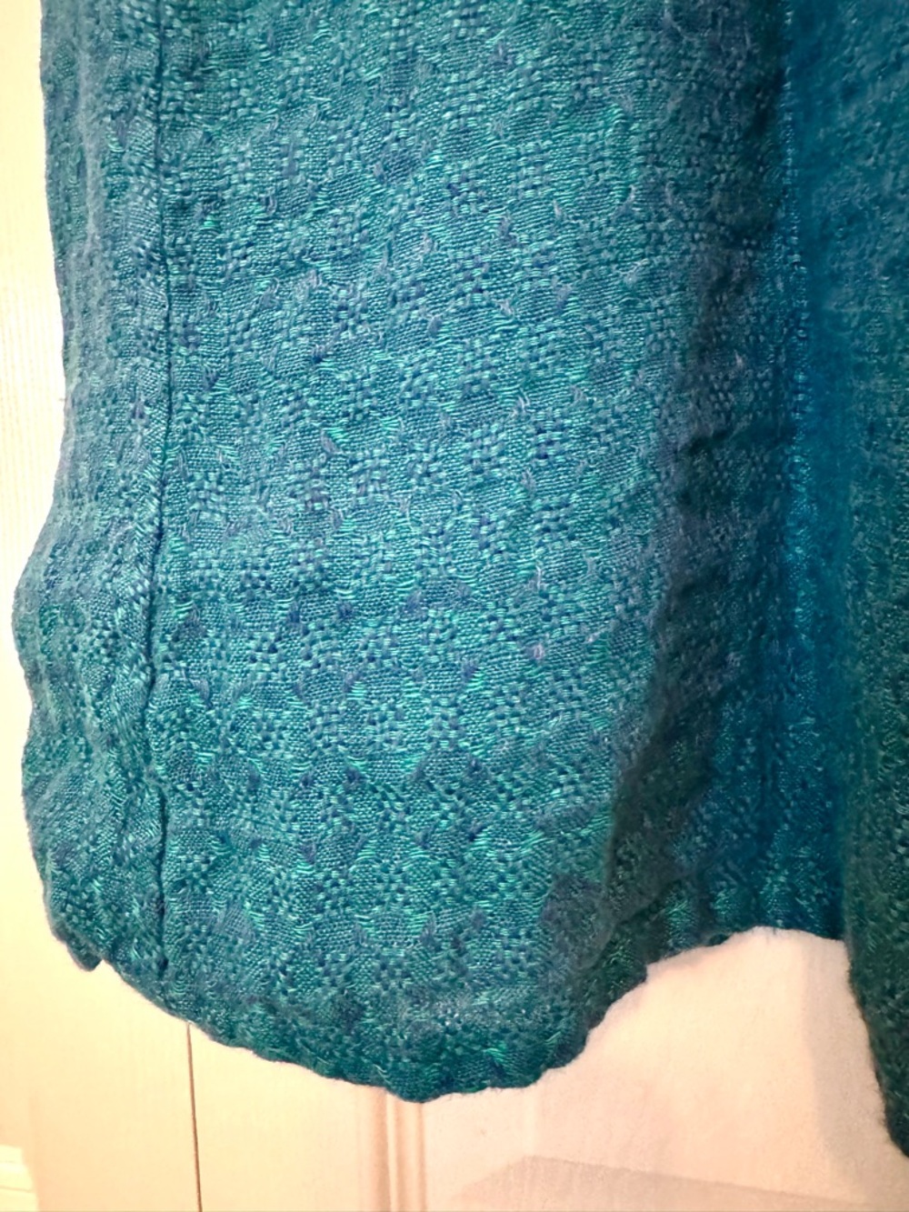 FLAX Linen A-Line Skirt Large Peacock Teal Blue Lagenlook Elastic Waist Woven - Picture 4 of 8